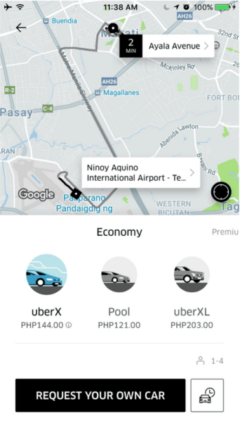 uberのmakatiから空港までの料金